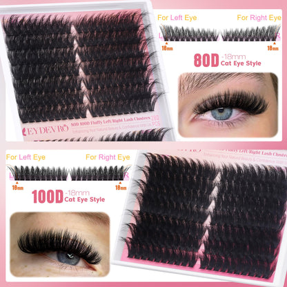 EYDEVRO Fluffy Lash Clusters Kit 80D/100D – Mega Volume Extensions with Bond, Seal & Tweezers