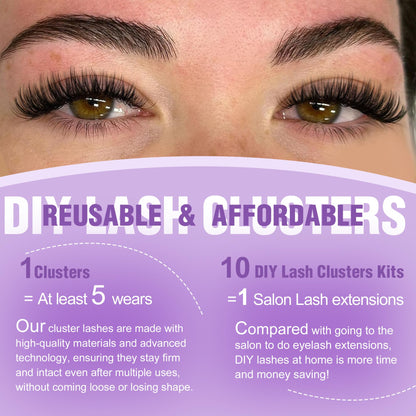 EYDEVRO Lash Clusters Kit 30D-60D – DIY Extensions with Bond, Seal & Tweezers