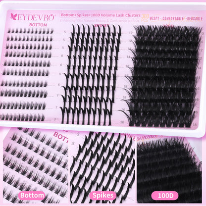 EYDEVRO Volume Eyelash Clusters Kit 100D with Spikes & 300 Pcs