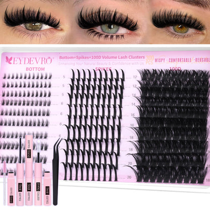 EYDEVRO Volume Eyelash Clusters Kit 100D with Spikes & 300 Pcs
