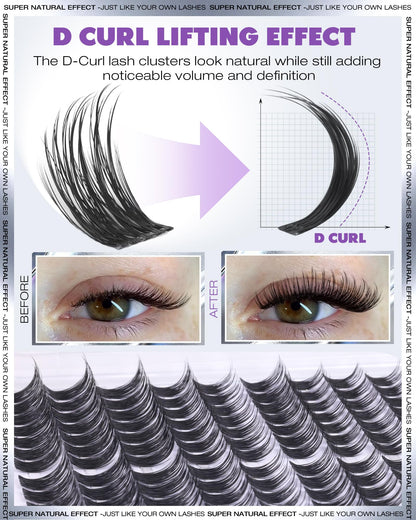 EYDEVRO Wispy Lash Clusters Kit – Natural DIY Lash Extensions, 10-16mm D Curl, Bond & Seal, Tweezers