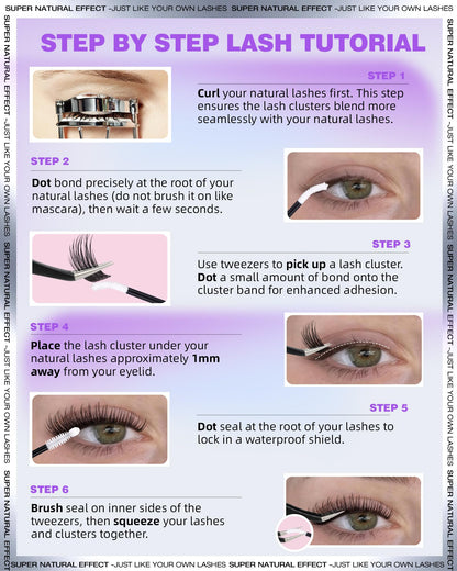 EYDEVRO Wispy Lash Clusters Kit – Natural DIY Lash Extensions, 10-16mm D Curl, Bond & Seal, Tweezers