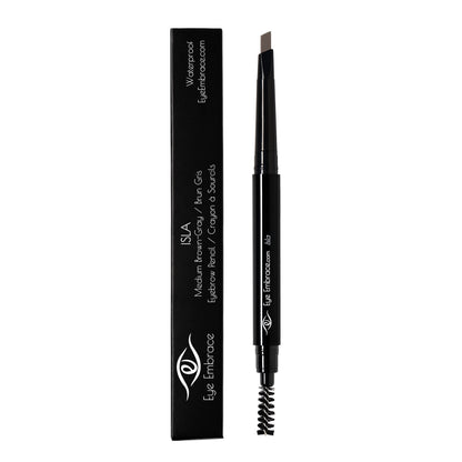 Eye Embrace Isla Eyebrow Pencil – Medium Brown-Gray, Waterproof, Double-Ended Angled Tip & Spoolie, Cruelty-Free