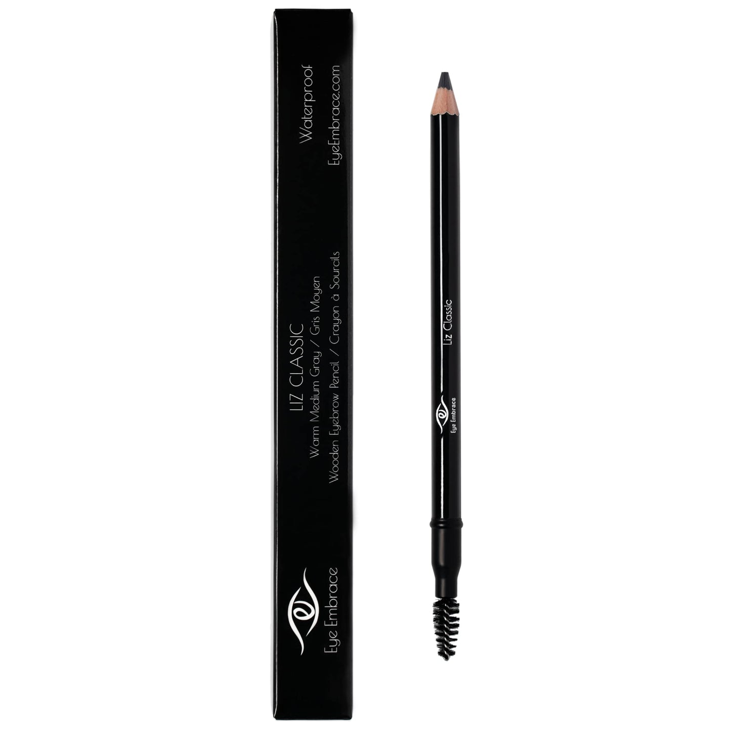 Eye Embrace Liz Classic: Warm Medium Gray Wooden Eyebrow Pencil – Waterproof, Double-Ended with Sharpener & Spoolie, Cruelty-Free
