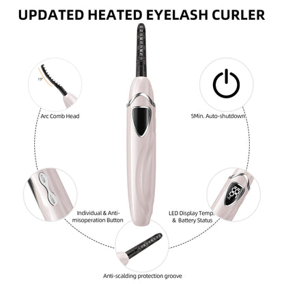 EYECURL S600 Heated Eyelash Curler – Precise Temperature Control, 24H Curl, Intelligent Power Off (Primrose Pink/Silver)