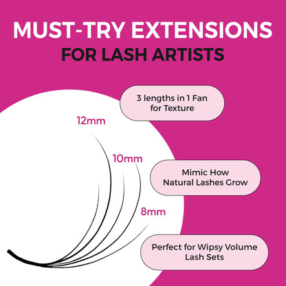 Eyesy Lash 500 Camellia Promade Fans – 5D 0.07, 8–12mm CC Curl
