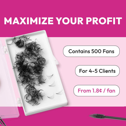 Eyesy Lash 500 Promade Fans — Premium Volume Premade Lash Fans (6D 0.07 C 14mm)