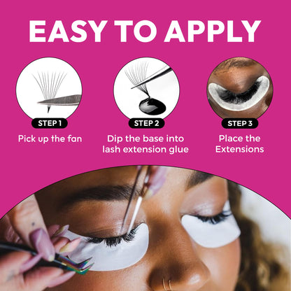 Eyesy Lash 500 Promade Fans – Volume Premade Lash Fans with Pointy Base, 10D 0.03 CC 10mm