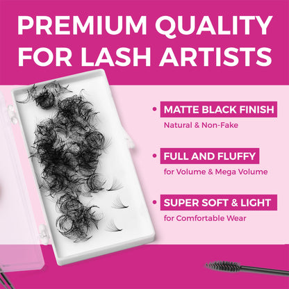 Eyesy Lash 500 Promade Fans – Volume Premade Lash Fans with Pointy Base, 10D 0.03 CC 10mm
