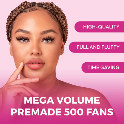Eyesy Lash 500 Promade Fans – Volume Premade Lash Fans with Pointy Base, 10D 0.03 CC 10mm