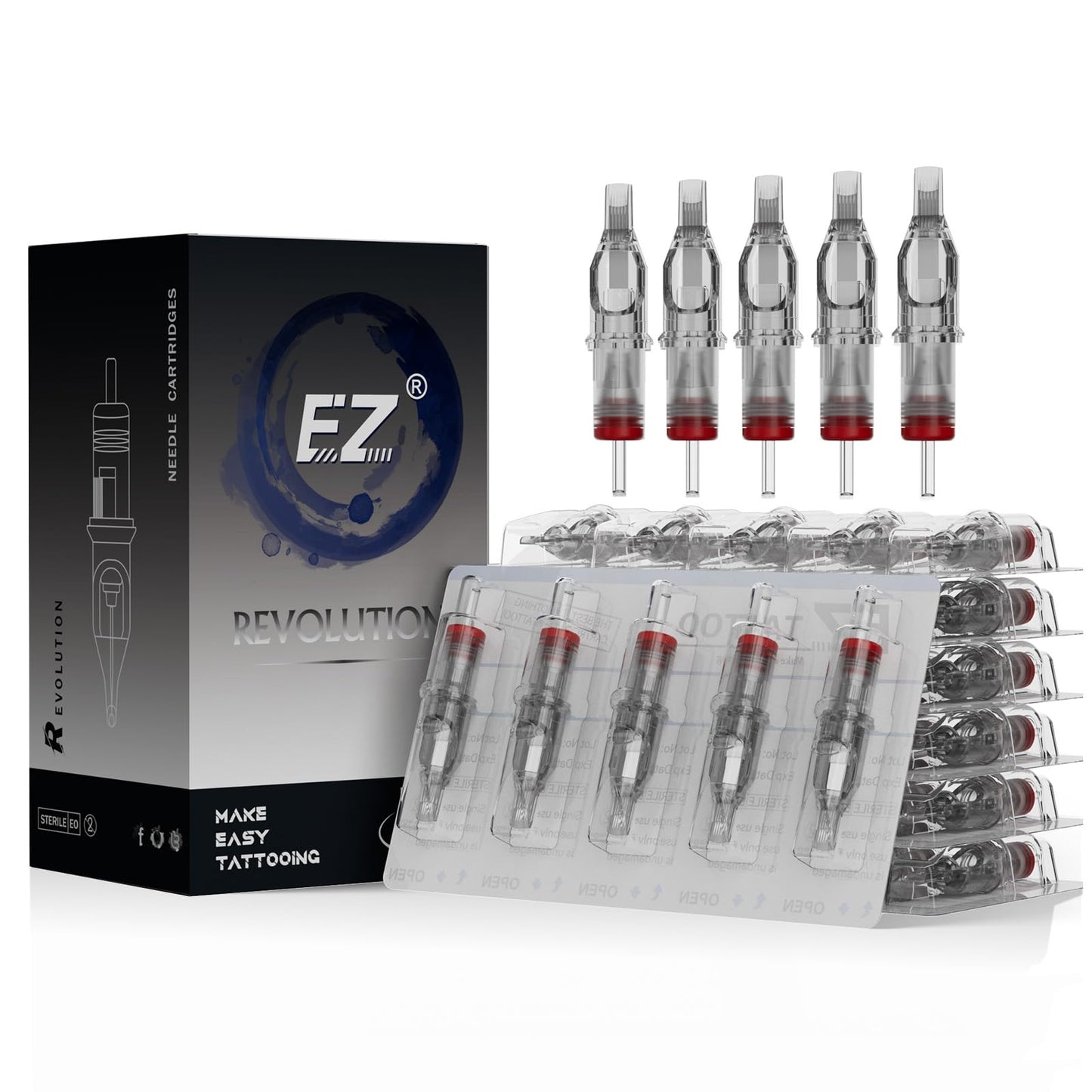 EZ Tattoo Cartridge 50Pcs #12 – Revolution Curved/Round Magnum with Membrane | EZTAT2