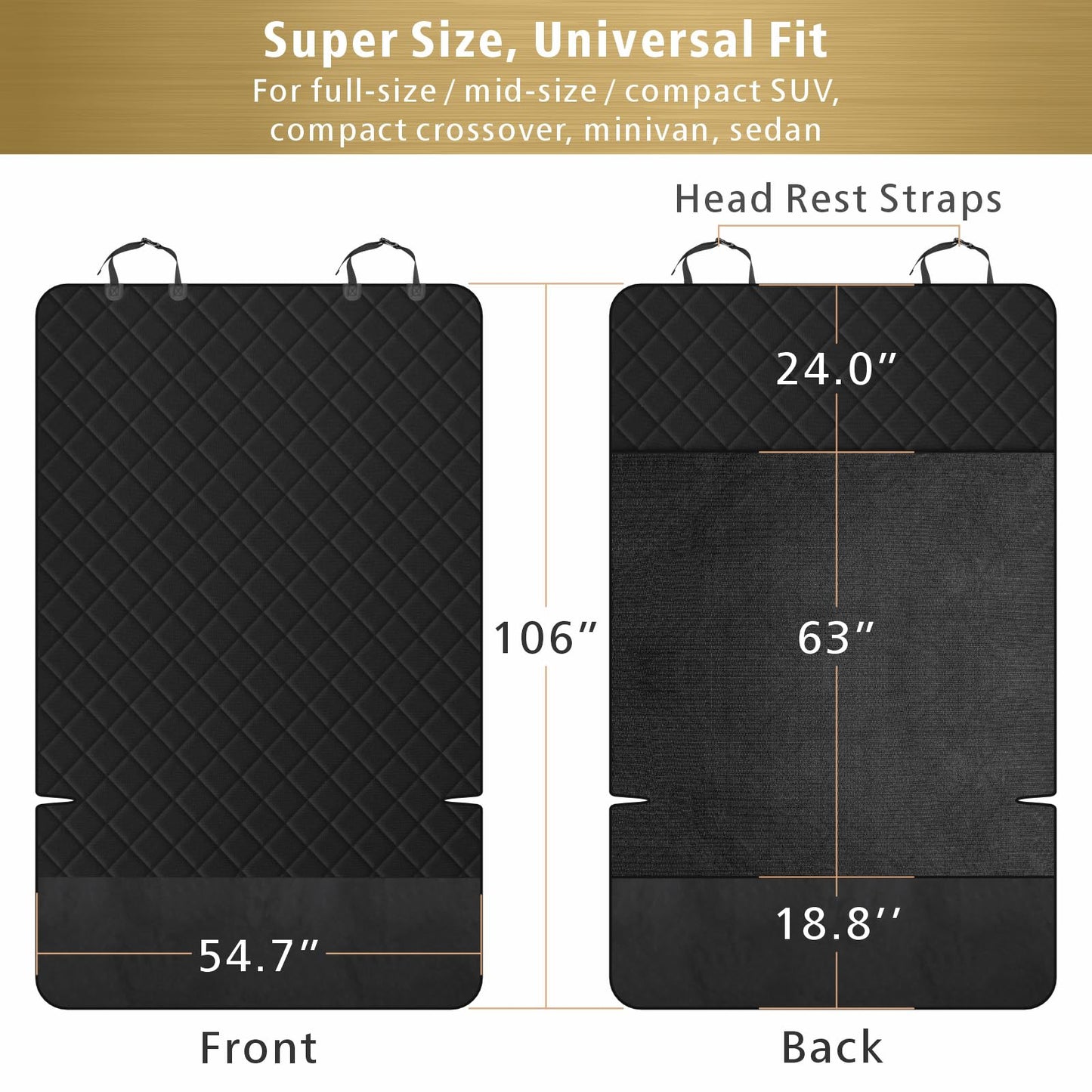 F-color SUV Cargo Liner for Dogs – Extra Large, Water-Resistant, Non-Slip Pet Seat Cover for SUVs