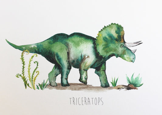Triceratops Dinosaur Watercolour Wall Print