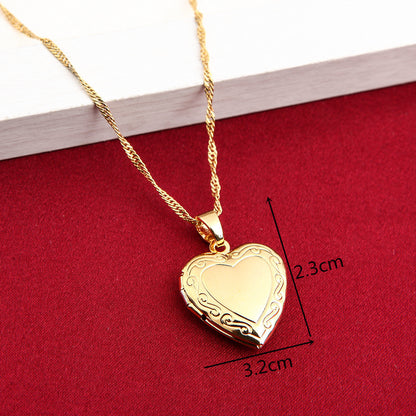 Gold Heart-Shaped Locket Pendant Necklace