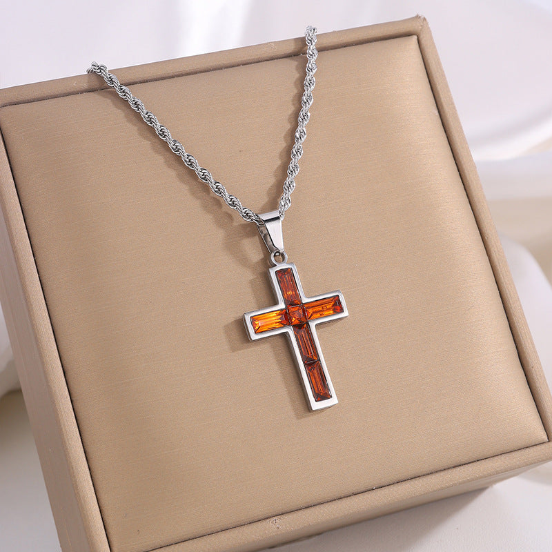 Multi-Colored Cross Pendant Necklace