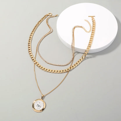 Retro Round Brand Multi-Layer Necklace