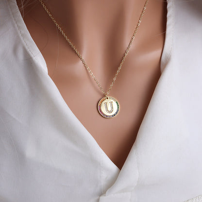 A-Z Round Necklace with Colourful Crystals