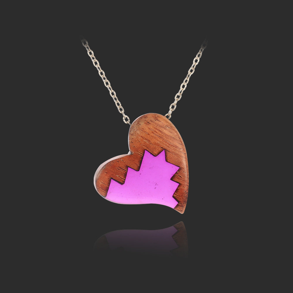 Purple Wood & Resin Heart Necklace