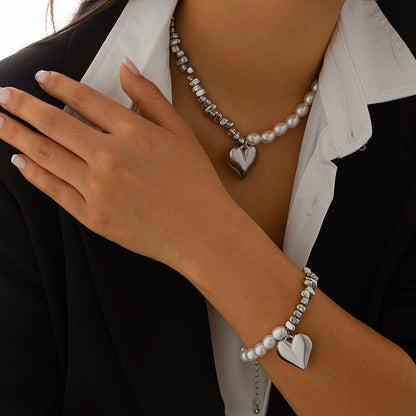 Multi-layer Beaded Heart Necklace & Bracelet Set