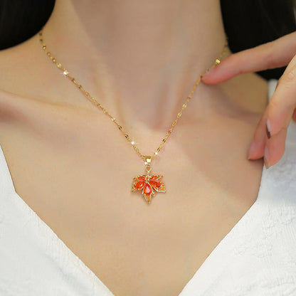 Red & Green Maple Leaf Necklace