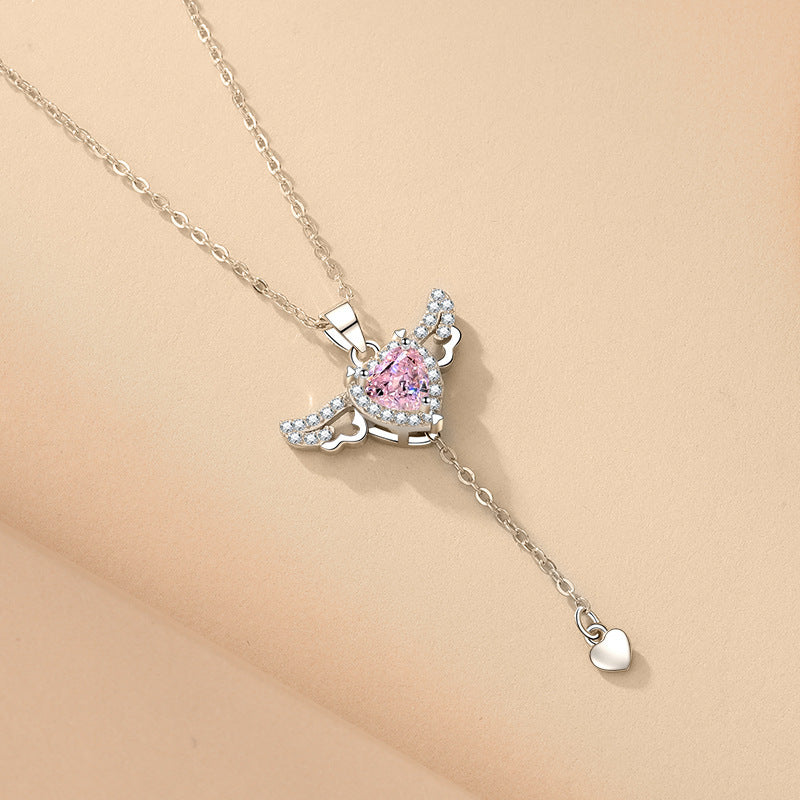 Moving Cupid Heart Angel Wings Necklace
