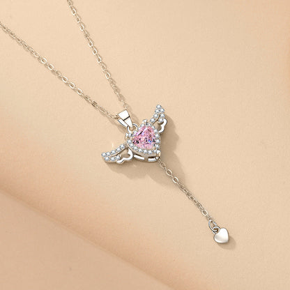 Moving Cupid Heart Angel Wings Necklace