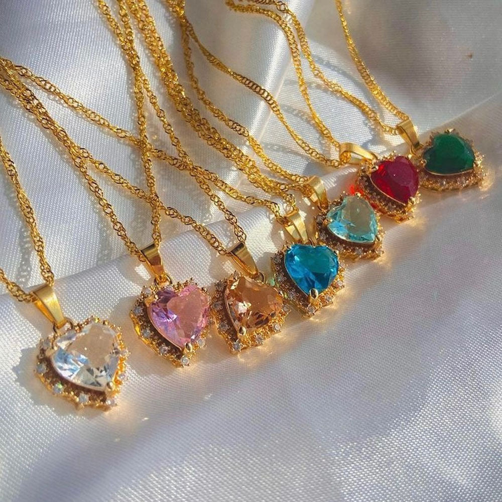 Gold Clavicle Chain Necklace Rhinestone Heart
