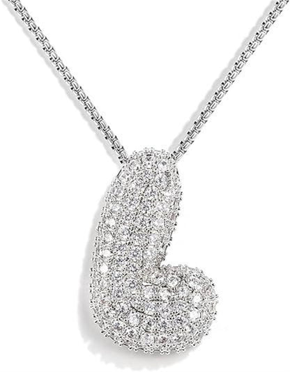 A-Z Zircon Balloon English Letter Necklace, Gold & Silver