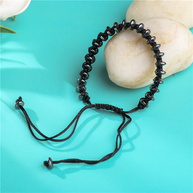 Black Iron Stone Flying Saucer Woven Bracelet Set