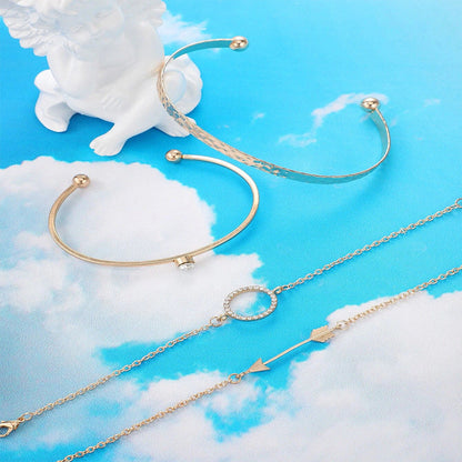 4 Piece Rhinestone Round Arrow Decorative Bracelet Set