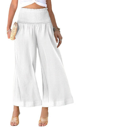 High Waist Pleating Casual Cotton And Linen Women's Trousers