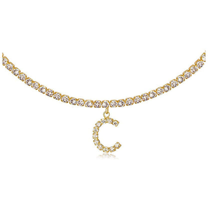 A-Z Letter Zircon Necklace, Silver & Gold