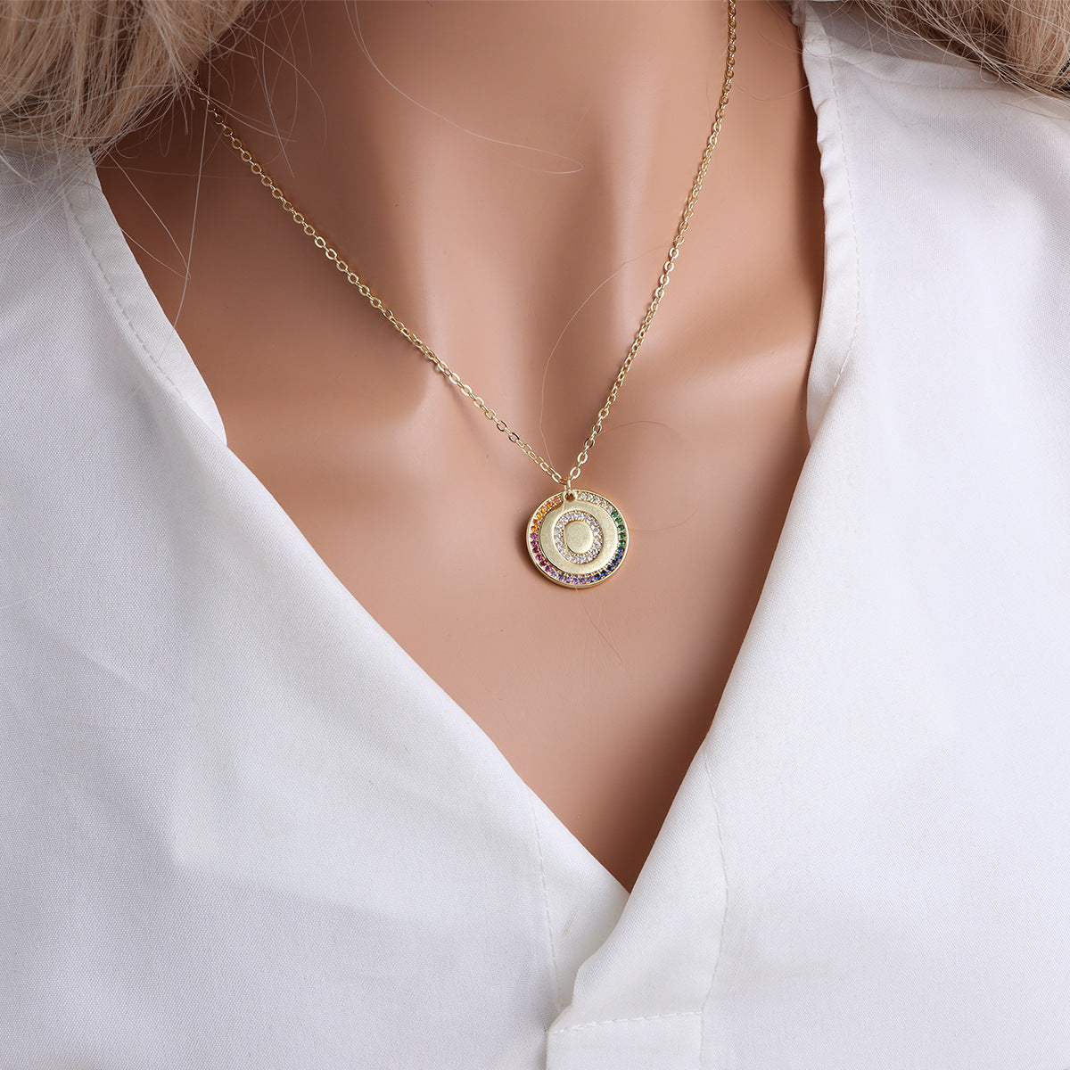 A-Z Round Necklace with Colourful Crystals