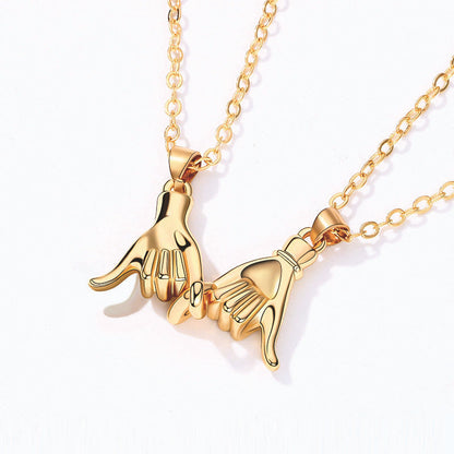 Holding Hands Couple Necklace, 2Pc Set