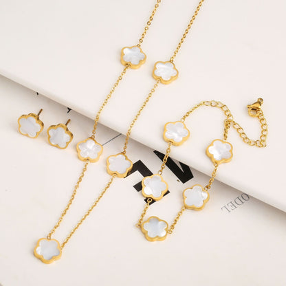 Clover Five Leaf Petals Earring & Necklace Jewellery Sets