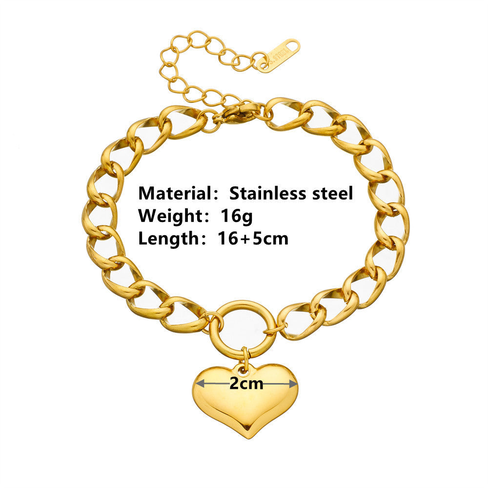 Chunky Round Chain Heart Bracelet