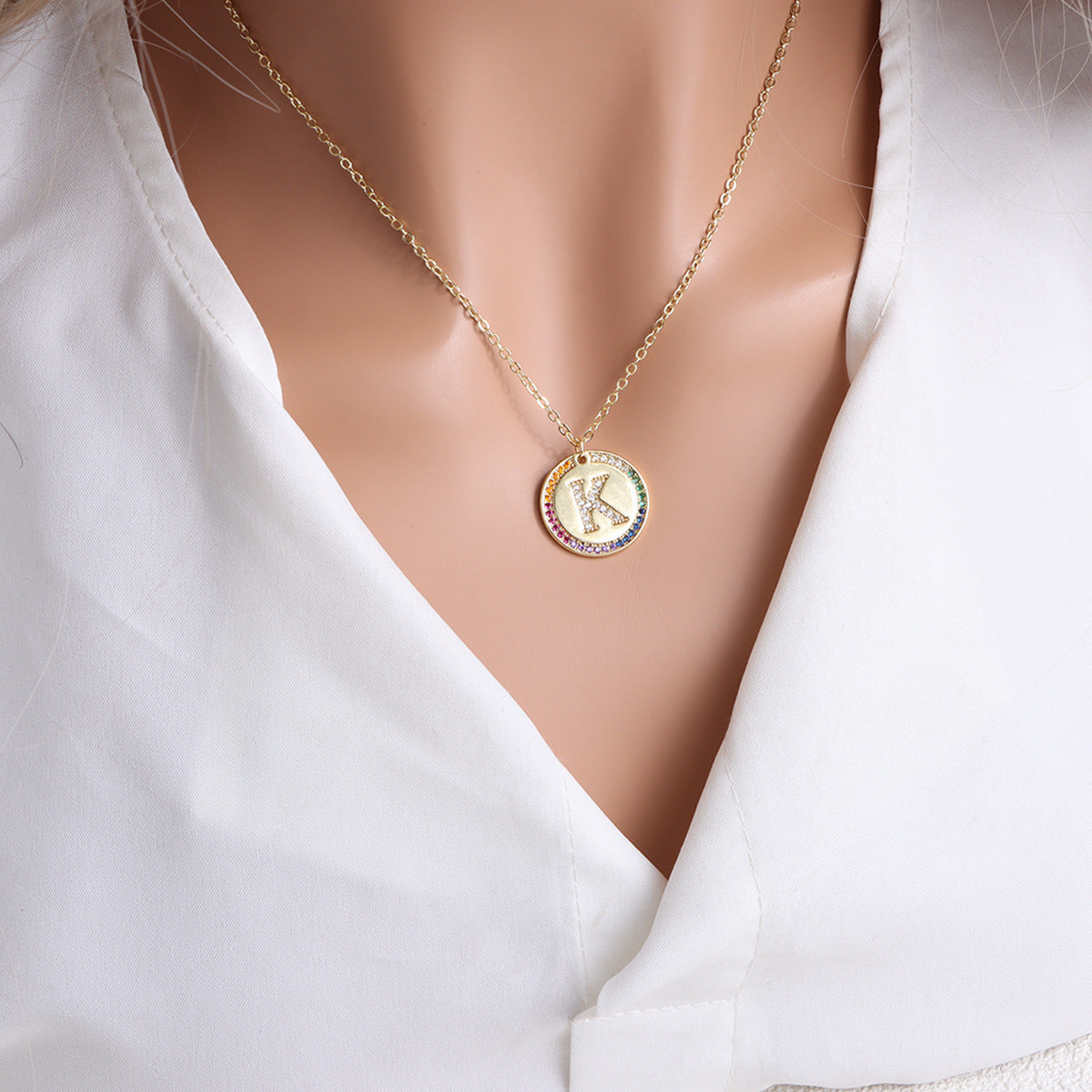 A-Z Round Necklace with Colourful Crystals