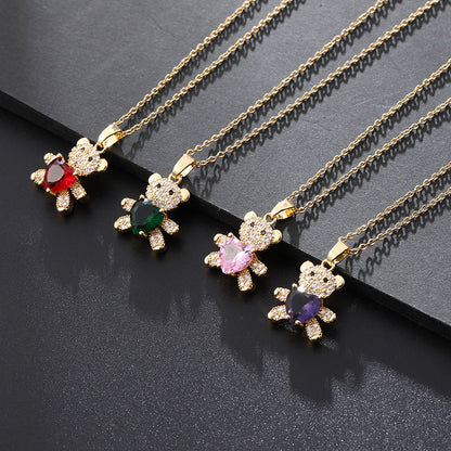 Bear Love Zircon Gem Necklace