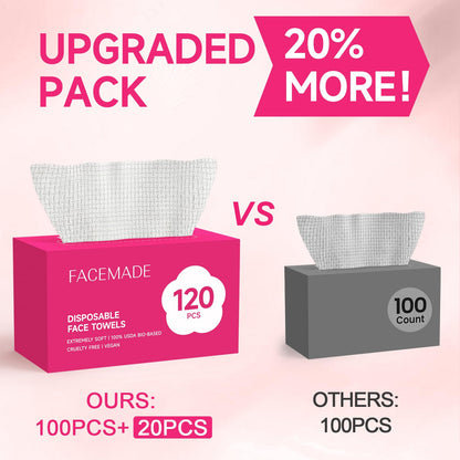 FACEMADE 240 Count Disposable Face Towels – 2-Pack, 100% Biobased, Ultra-Soft & Thick