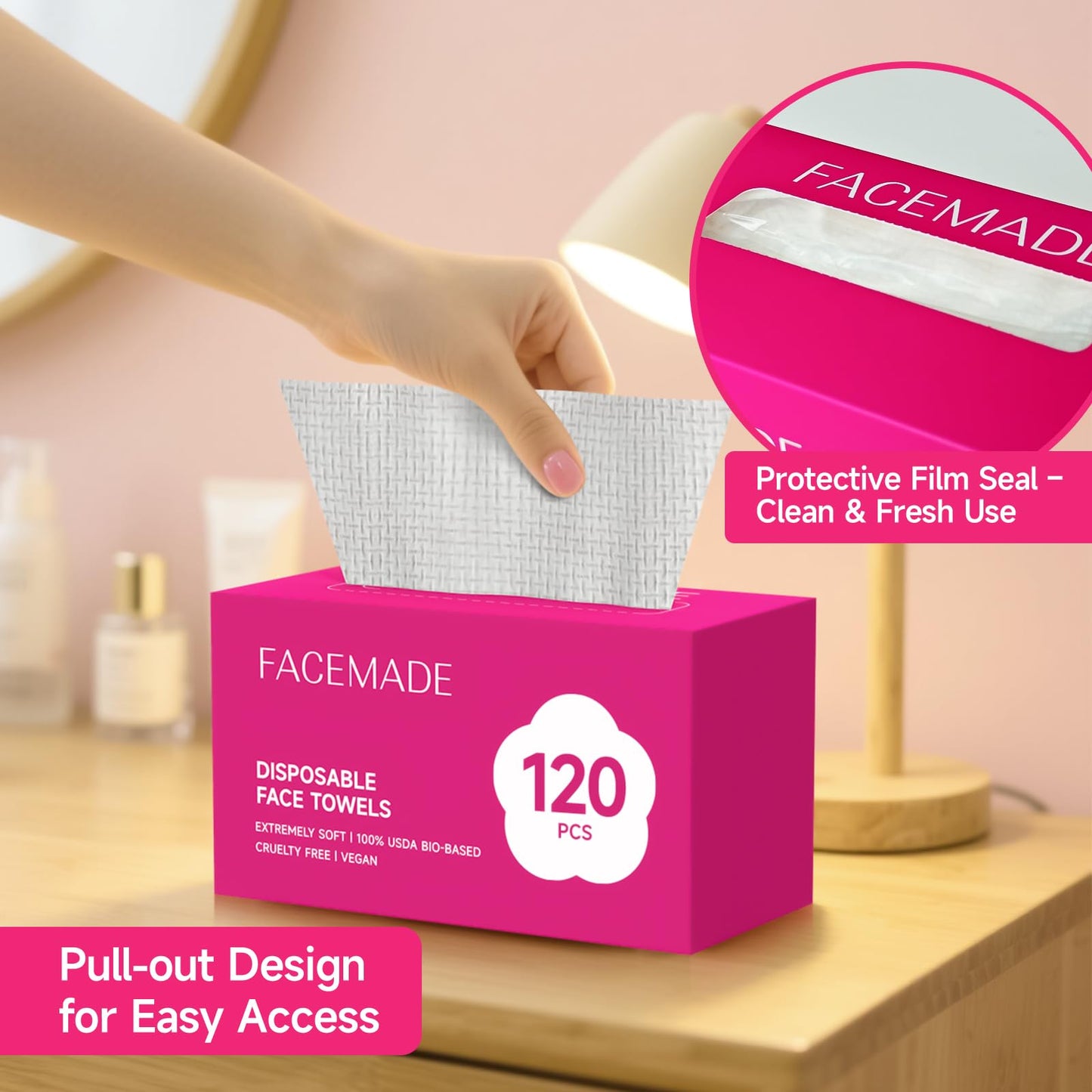 FACEMADE 240 Count Disposable Face Towels – 2-Pack, 100% Biobased, Ultra-Soft & Thick
