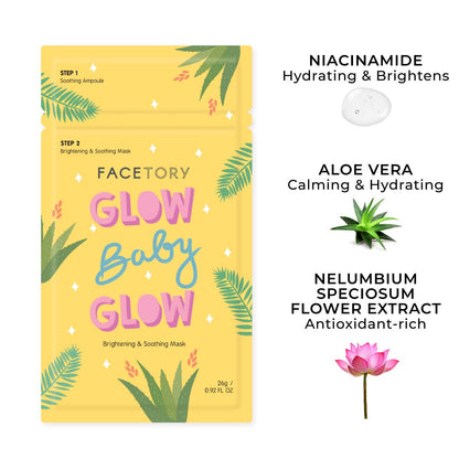 FACETORY Glow Baby Glow 2-Step Sheet Mask with Niacinamide & Aloe – Hydrating 5 Pack