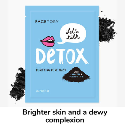FACETORY LET'S TALK DETOX Purifying Charcoal Sheet Mask – Pore Refining Charcoal Mask (10 Pack)