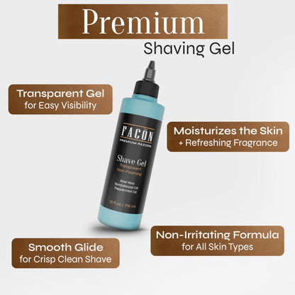 Facón Transparent Shaving Gel for Men with Aloe Vera and Menthol – Clear Non-Foaming Shave Gel, 10 fl oz