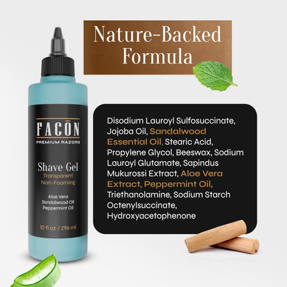 Facón Transparent Shaving Gel for Men with Aloe Vera and Menthol – Clear Non-Foaming Shave Gel, 10 fl oz