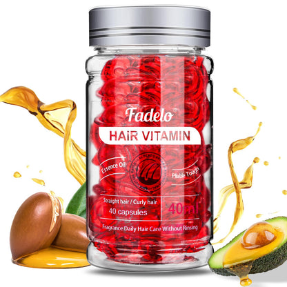 Fadelo Hair Treatment – Frizz & Damage Control with Vitamins A, C, E, B5 + Argan, Macadamia & Avocado Oils | 40 Capsules
