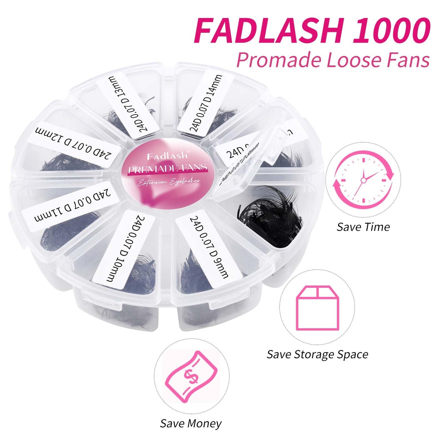 FADLASH 1000 Fans Premade Volume Extensions – 24D D Curl, Thin Base, Premium Premade Fans