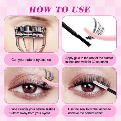 FADLASH Lash Clusters Kit 560Pcs | 8-16mm D-Curl DIY Extensions with Bond & Seal