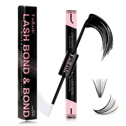 FADLASH 2-in-1 Cluster Lash Glue – Black & Clear, 72h Waterproof Hold