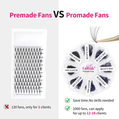 FADLASH Volume Premade Lash Fans 1000pcs – Mixed 5D-16D, 9-16mm