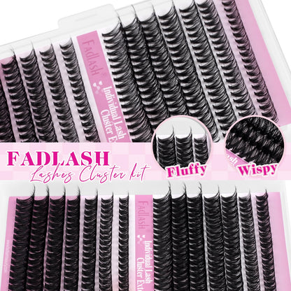 FADLASH Lash Clusters Kit 560Pcs | 8-16mm D-Curl DIY Extensions with Bond & Seal
